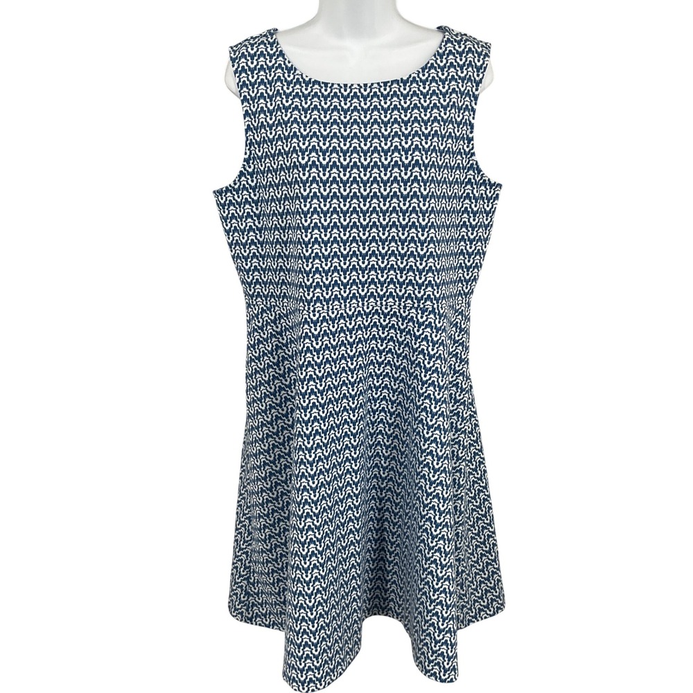 Talbots A-Line Dress Womens XL Blue Geometric Sleeveless Flare Office Preppy